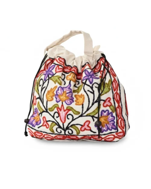 Floral Embroidered Drawstring Pouch