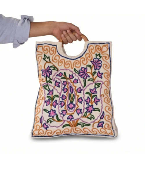 Wood Handle Floral Bag