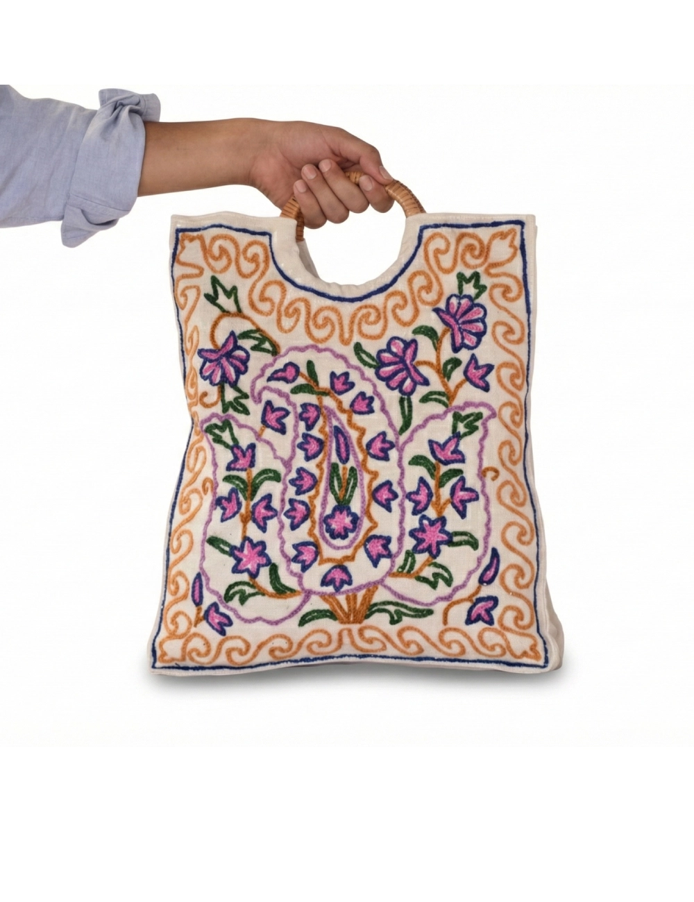 Wood Handle Floral Bag