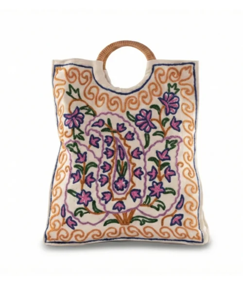 Floral Handbag Wood Handle