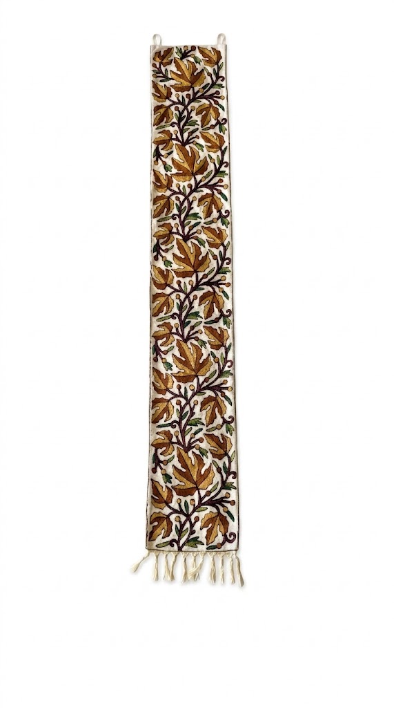 Hand Embroidered Chainstich Wall Panel with Fringes