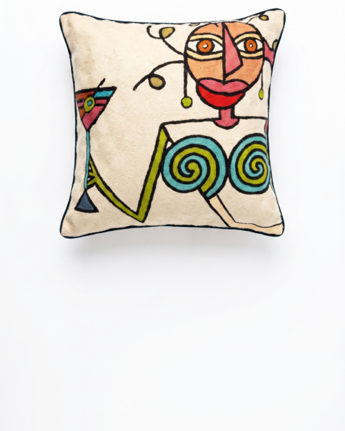 Hand Embroidered Chain Stich Woolen Cushion Cover