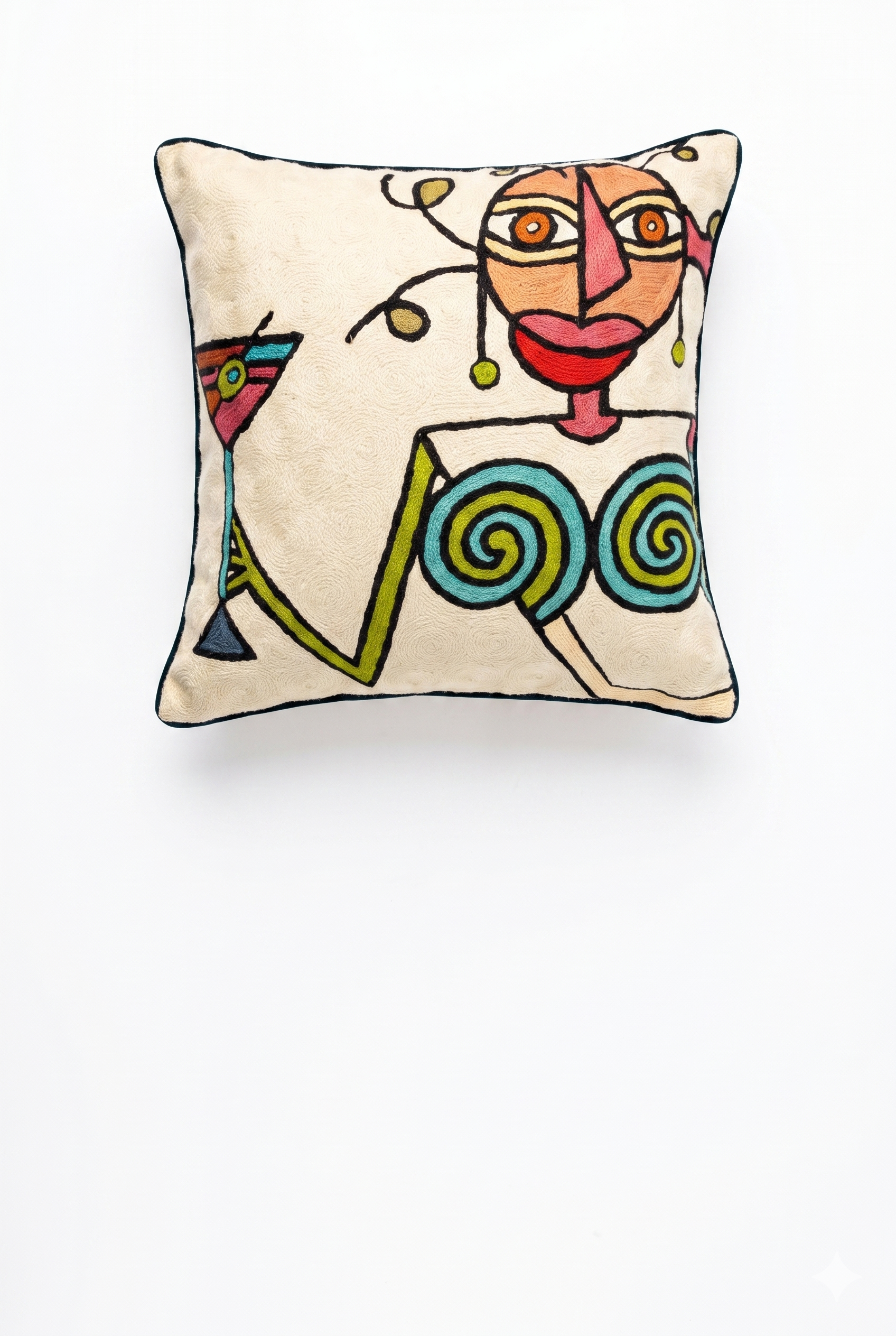 Hand Embroidered Chain Stich Woolen Cushion Cover