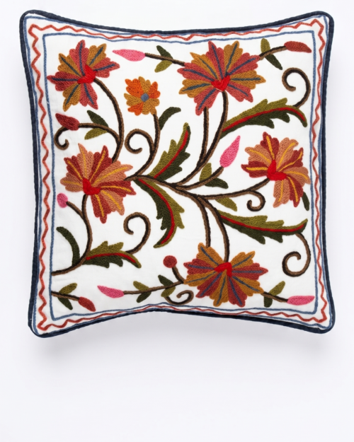 Hand Embroidered Crewel Cushion Cover