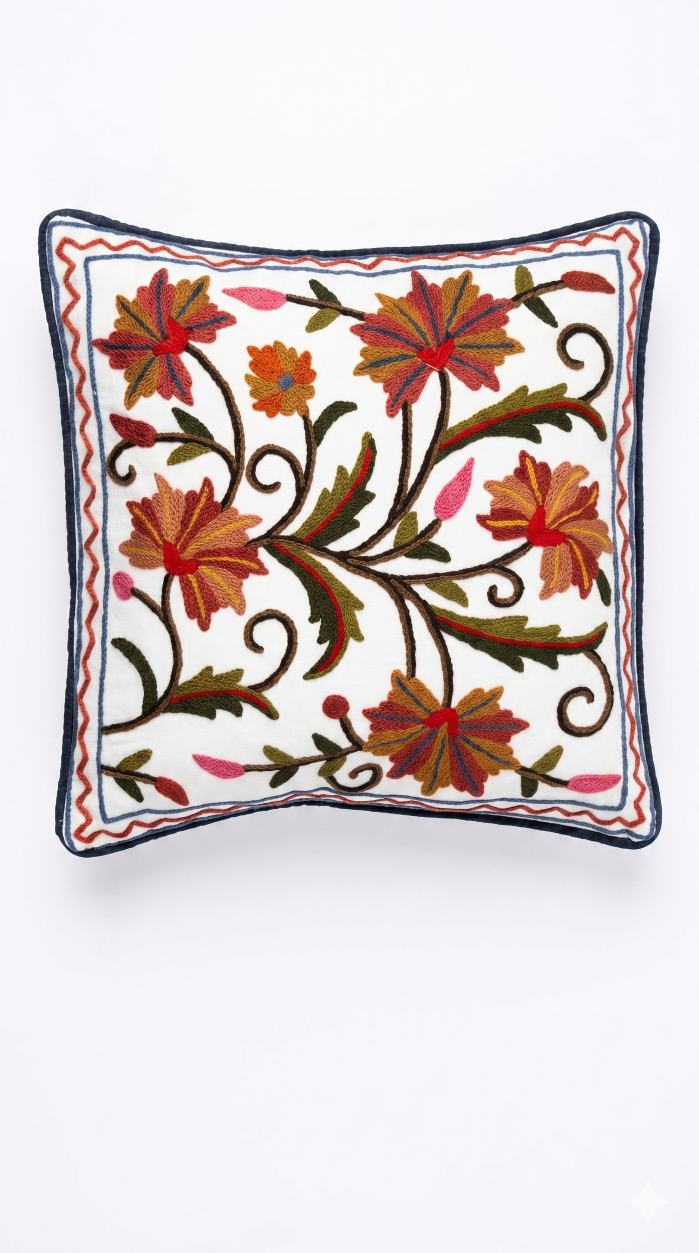 Hand Embroidered Crewel Cushion Cover