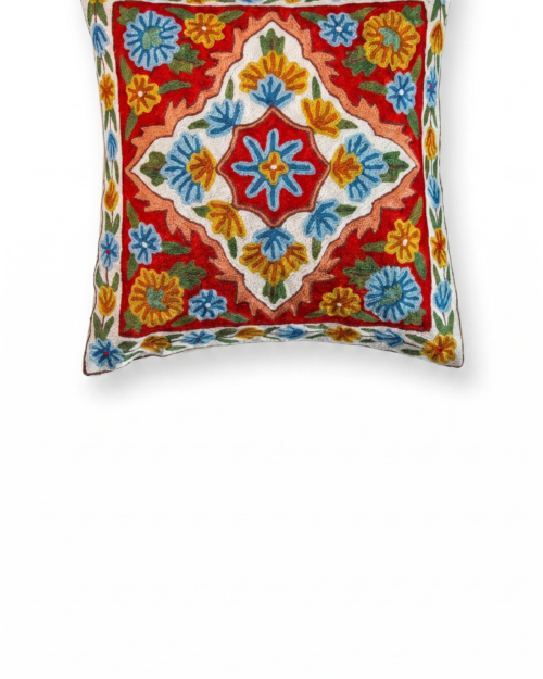 Hand Embroidered Chain Stich Art Silk Cushion Cover