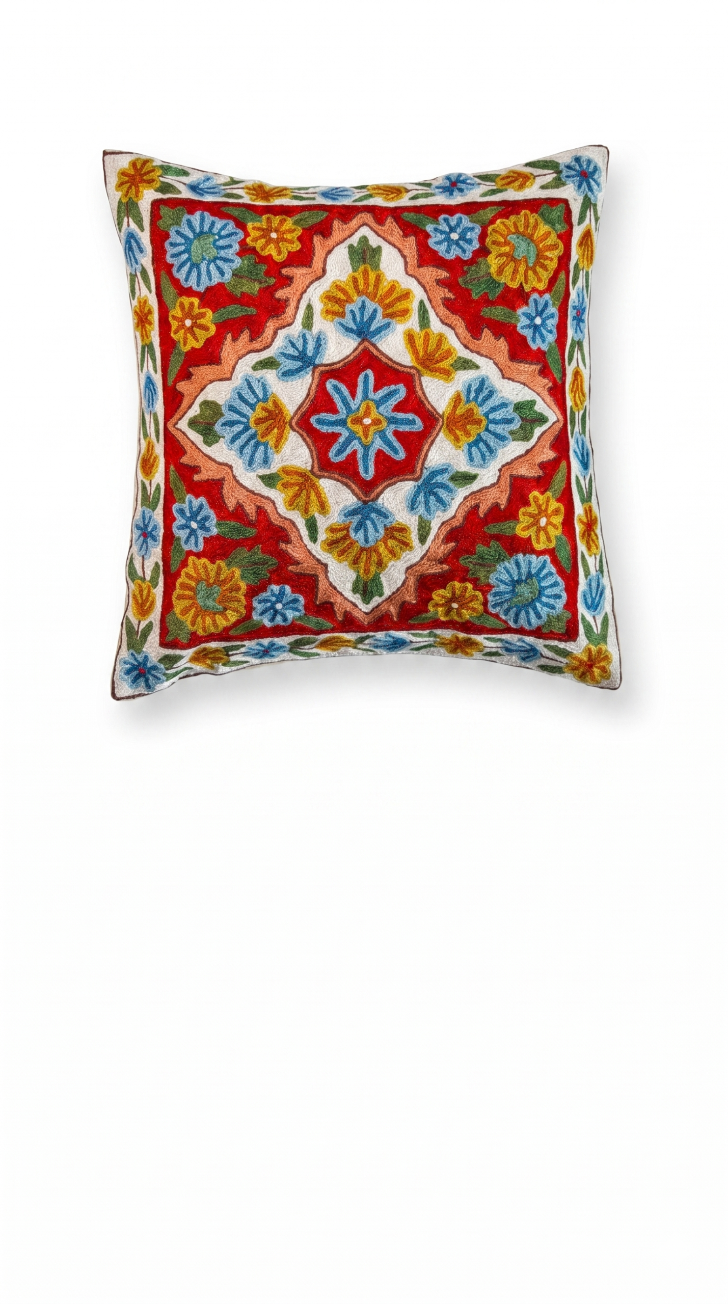 Hand Embroidered Chain Stich Art Silk Cushion Cover