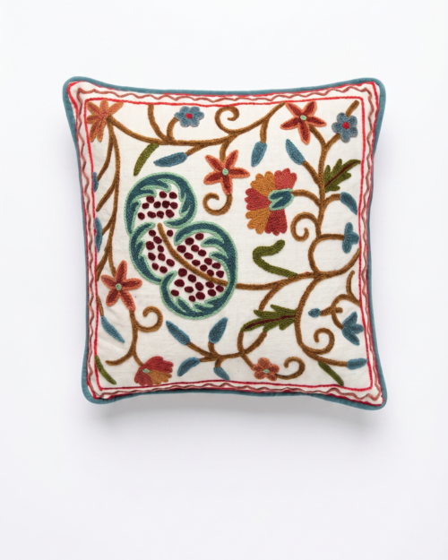 Hand Embroidered Crewel Cushion Cover
