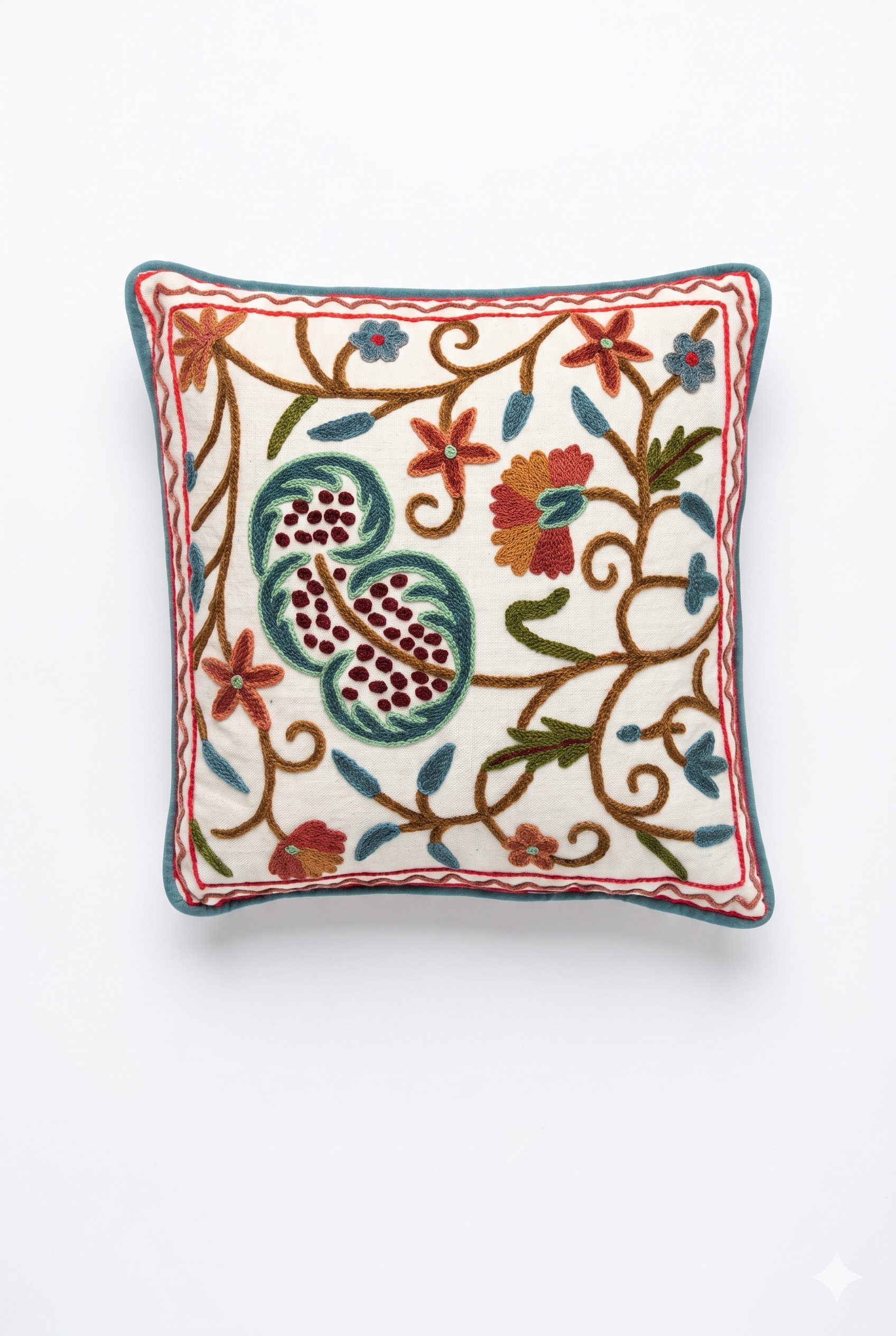 Hand Embroidered Crewel Cushion Cover