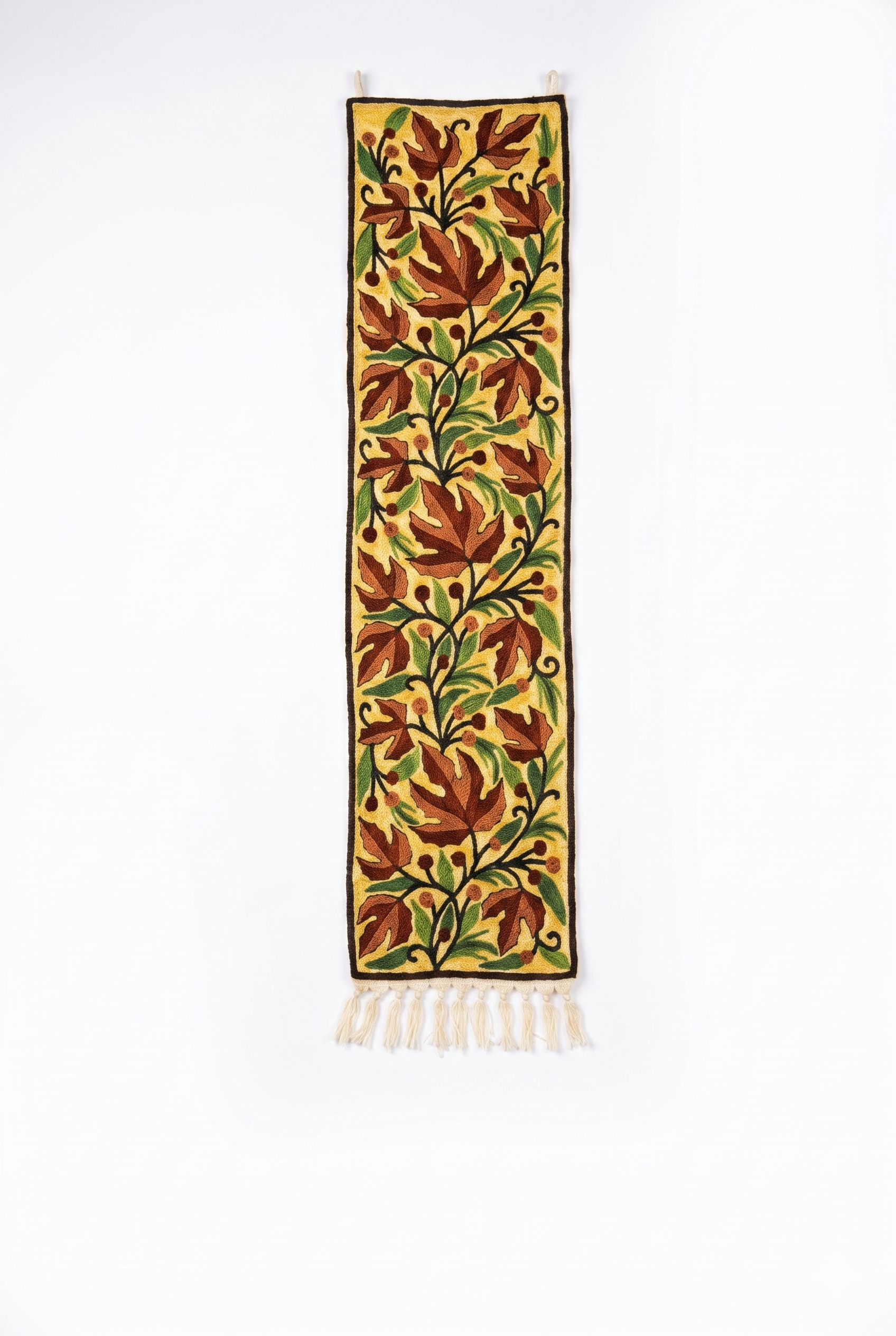 Hand Embroidered Chainstich Wall Panel with Fringes