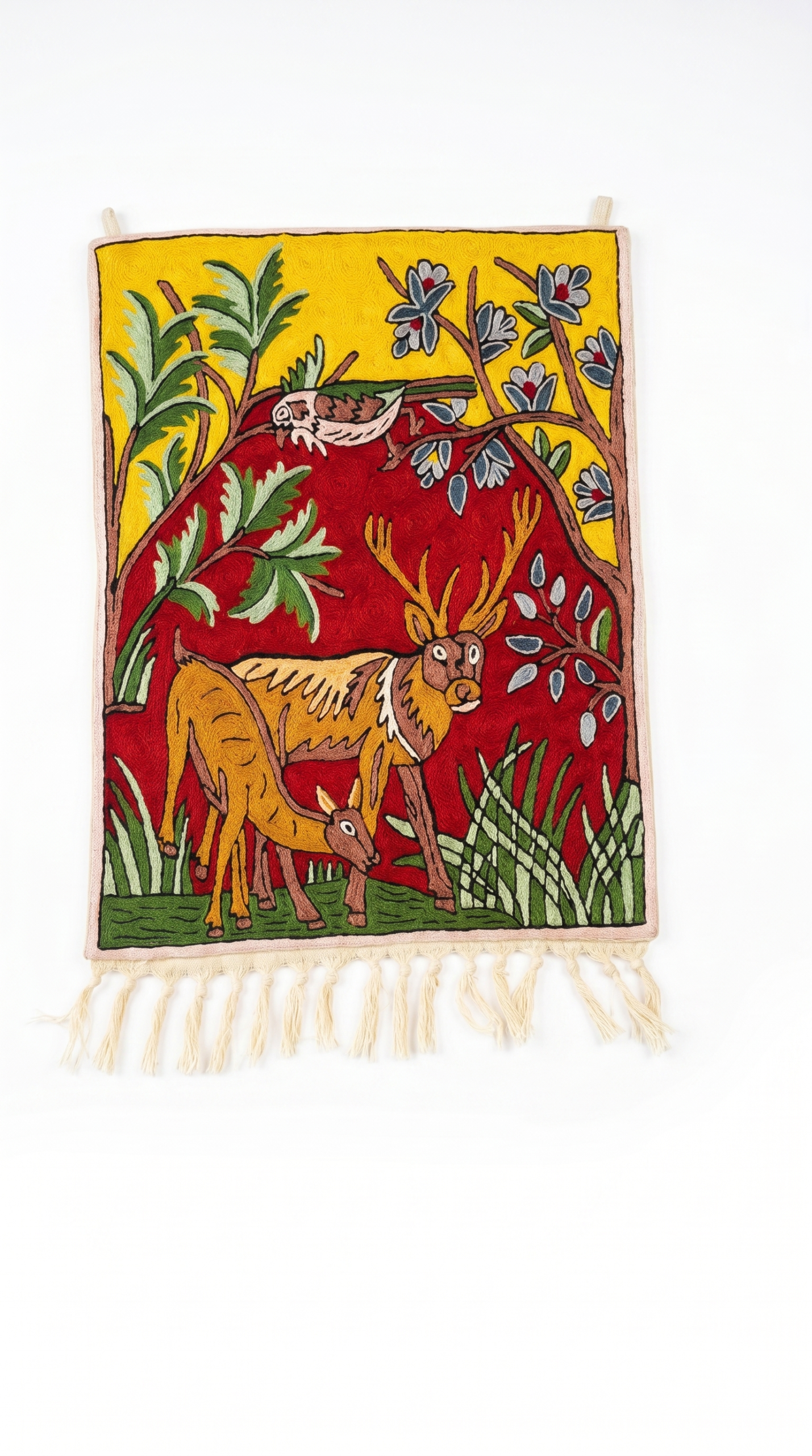 Hand Embroidered Chain Stich Wall Décor with Fringes