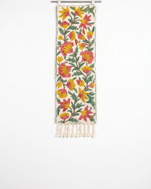 Hand Embroidered Chainstich Wall Panel with Fringes