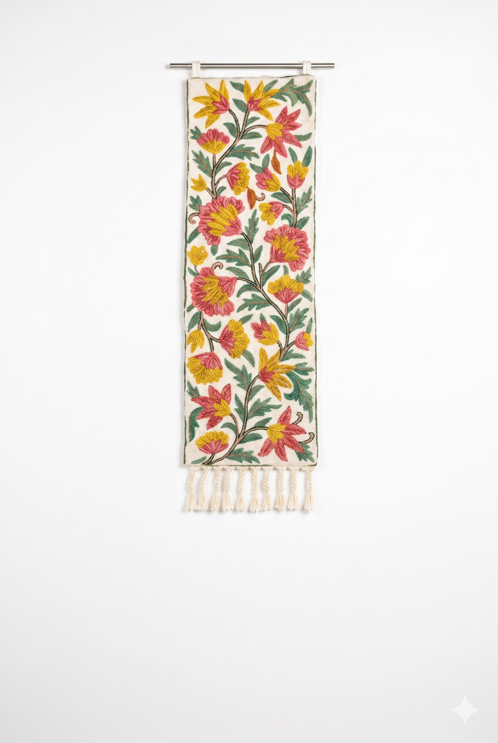 Hand Embroidered Chainstich Wall Panel with Fringes