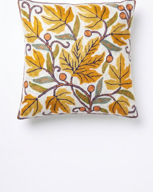 Hand Embroidered Chain Stich Art Silk Cushion Cover