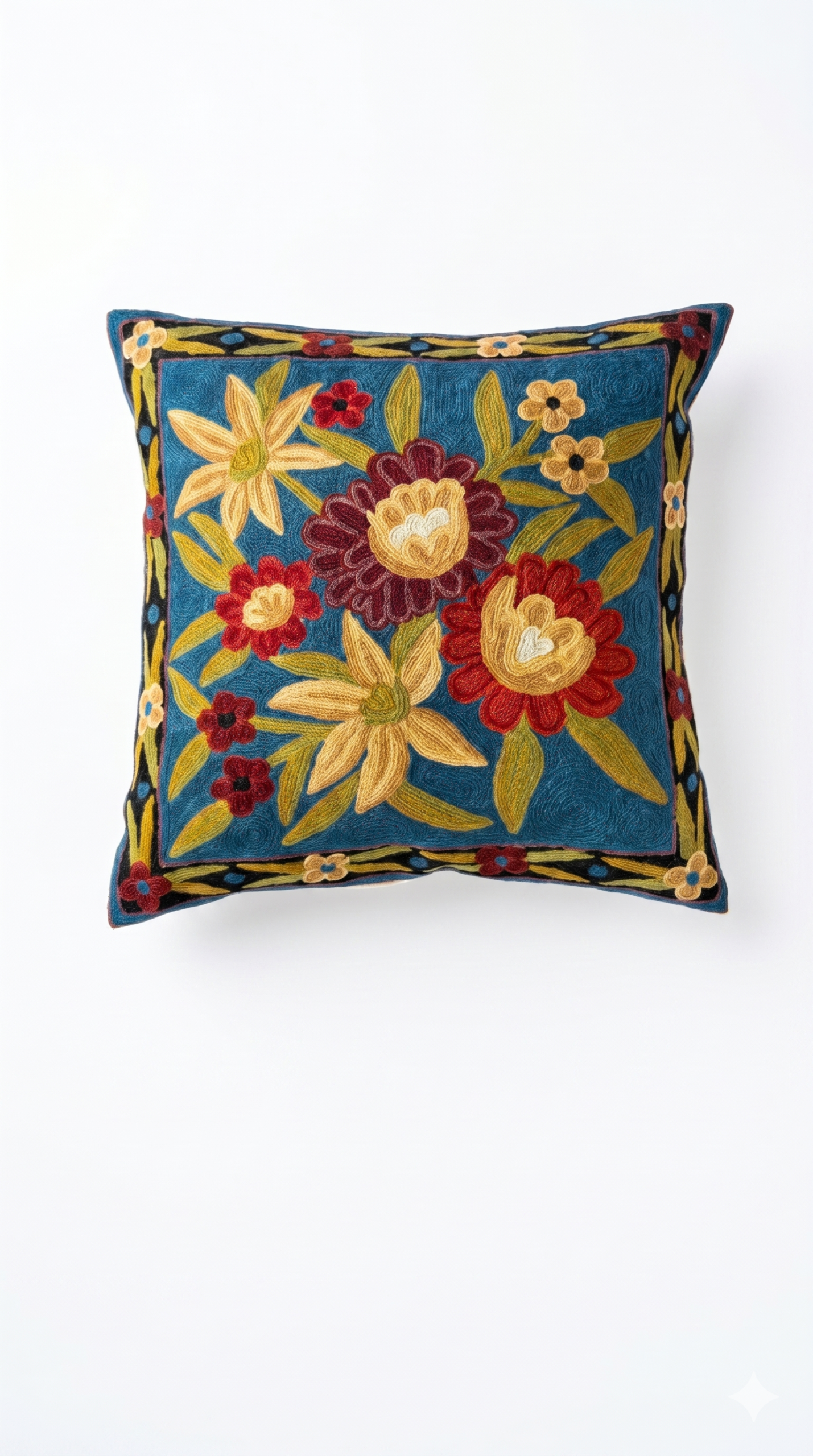 Hand Embroidered Chain Stich Woolen Cushion Cover