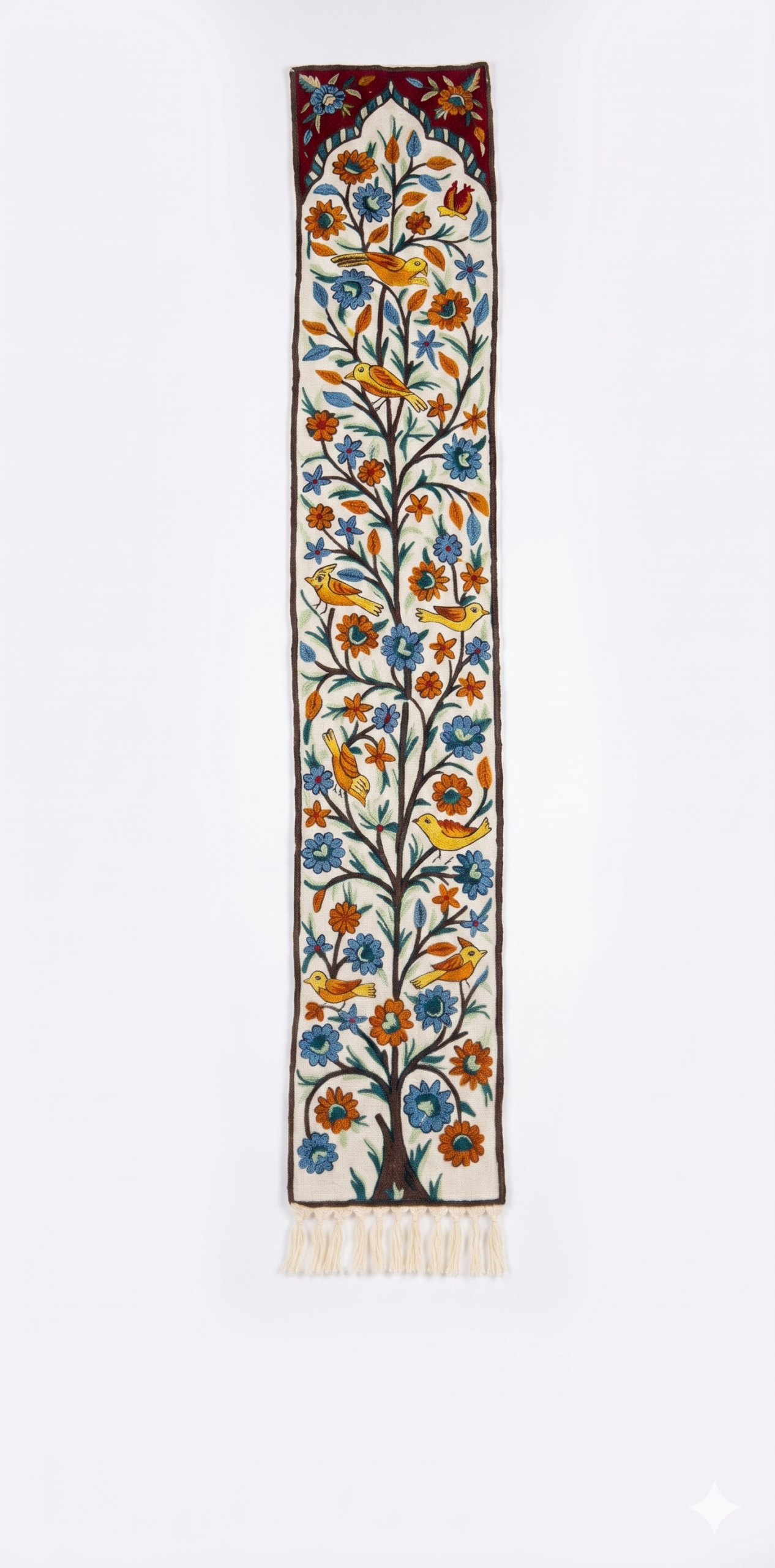 Hand Embroidered Chainstich Wall Panel with Fringes
