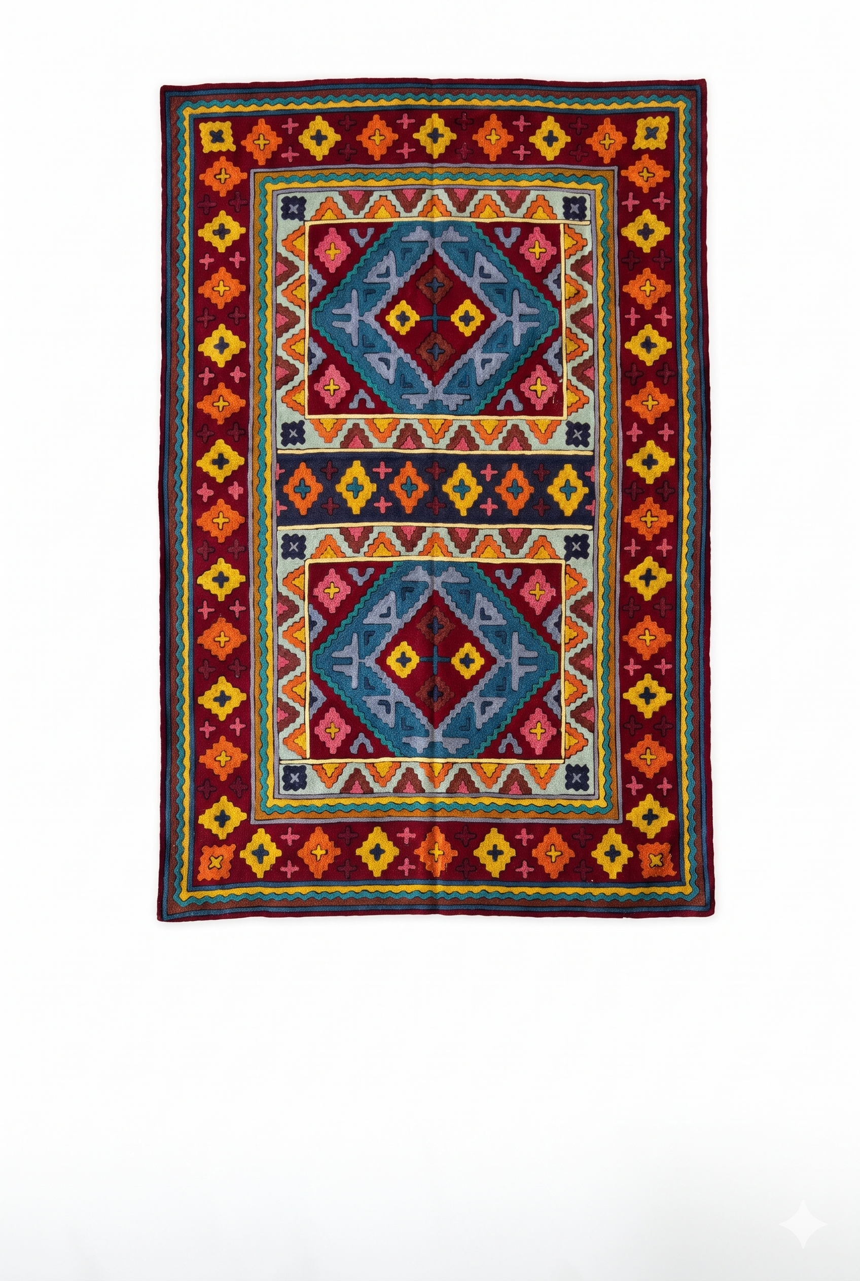 Hand Embroidered Chainstich woolen Rug