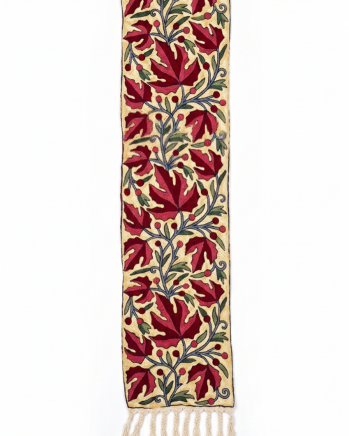 Hand Embroidered Chainstich Wall Panel with Fringes