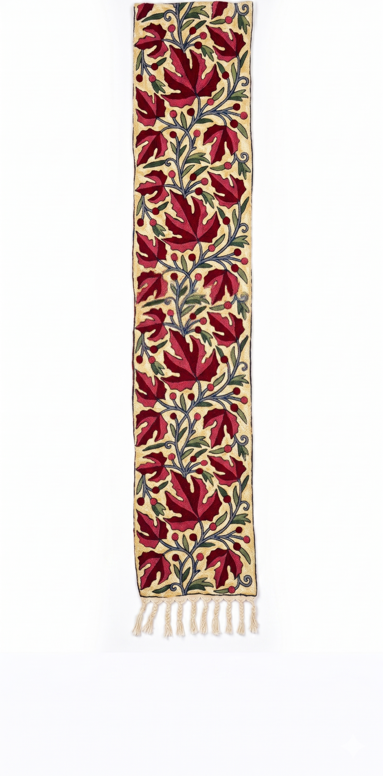 Hand Embroidered Chainstich Wall Panel with Fringes