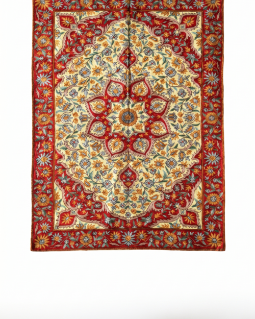Hand Embroidered  Chainstich Art Silk Rug