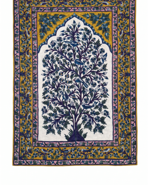 Hand Embroidered  Chainstich Art Silk Rug