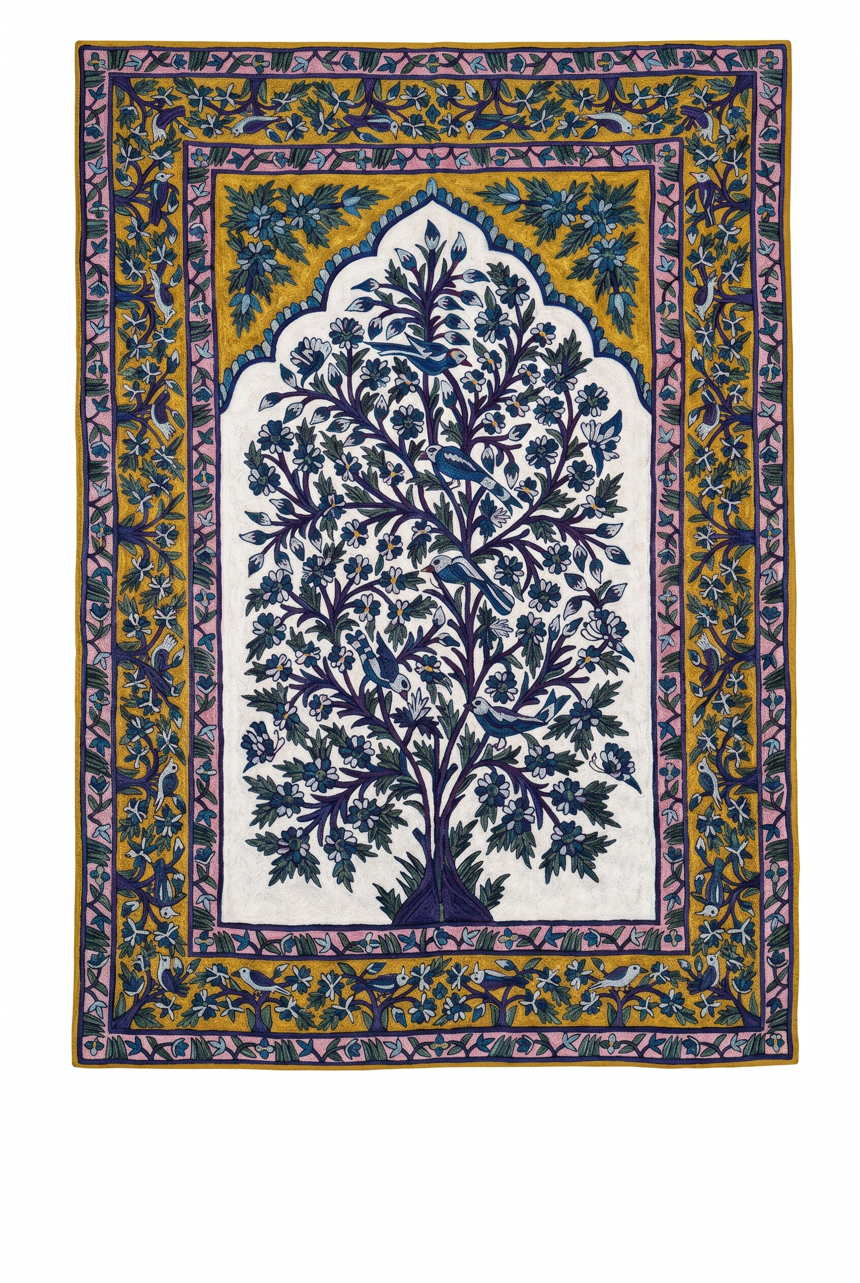 Hand Embroidered Chainstich Art Silk Rug