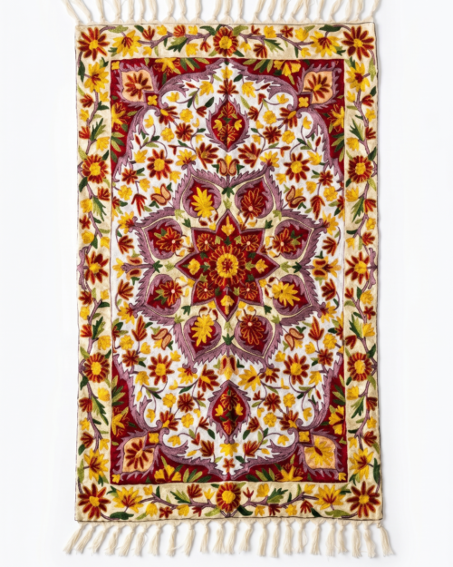 Hand Embroidered  Chainstich Art Silk Rug
