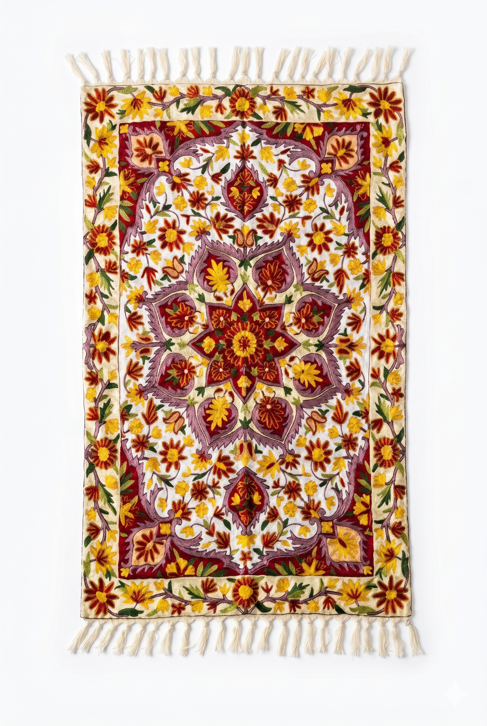 Hand Embroidered Chainstich Art Silk Rug