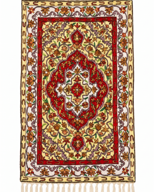 Hand Embroidered  Chainstich Art Silk Rug