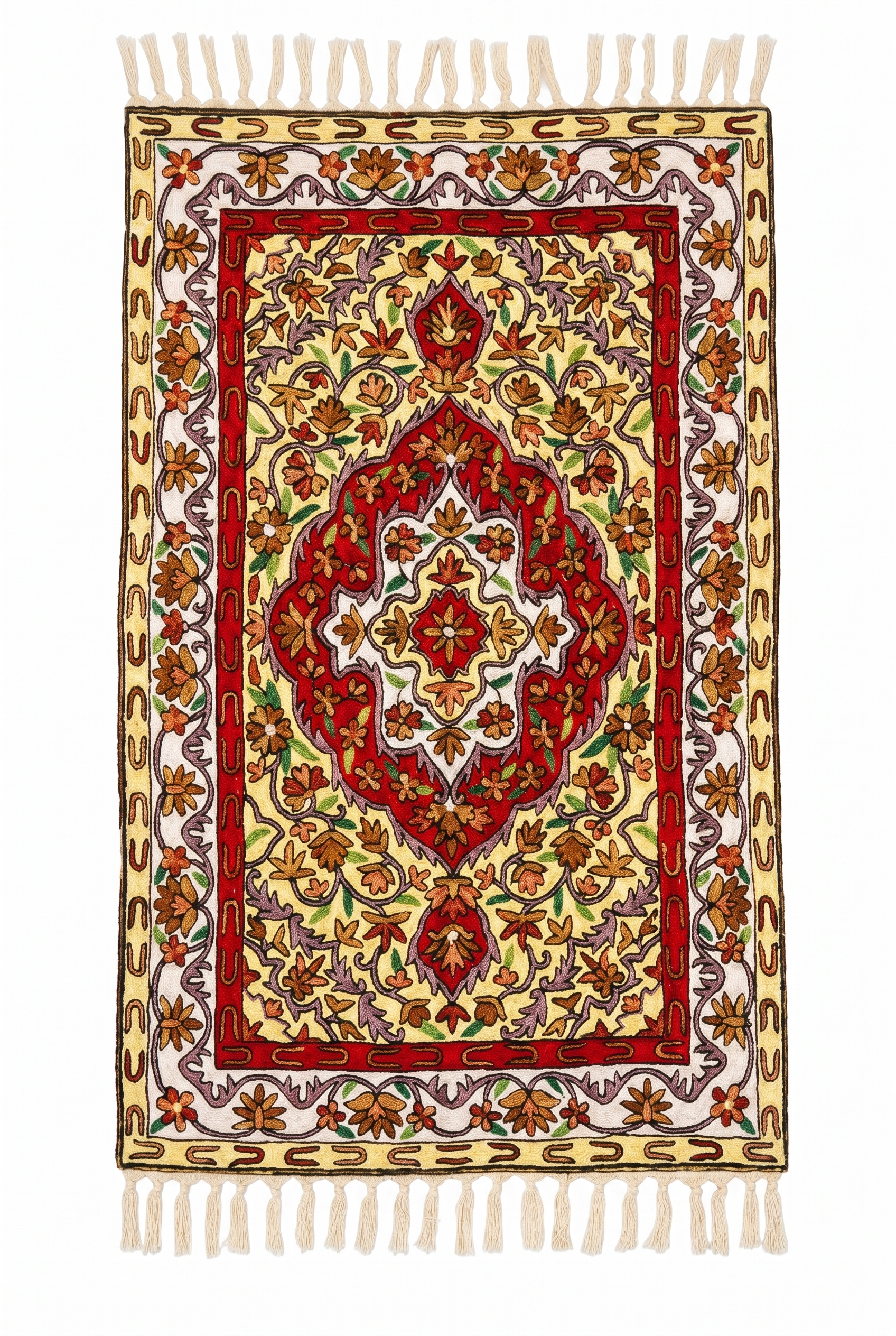 Hand Embroidered Chainstich Art Silk Rug