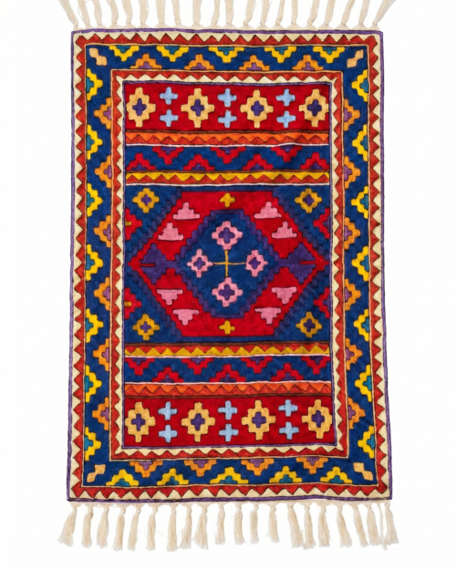 Hand Embroidered  Chainstich Art Silk Rug