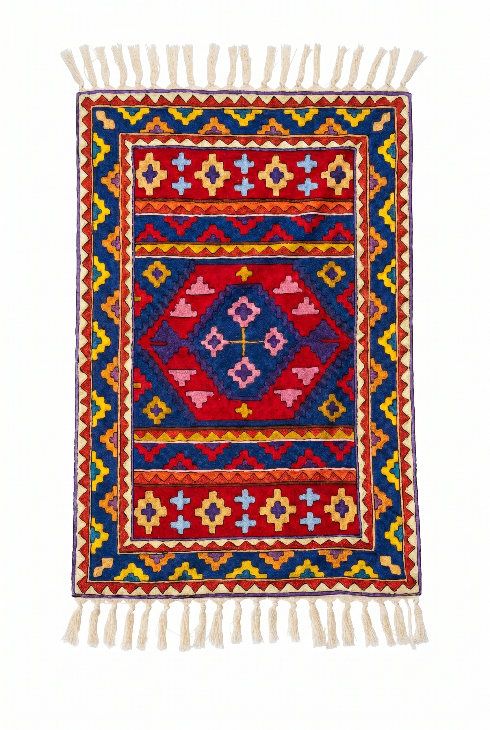 Hand Embroidered Chainstich Art Silk Rug
