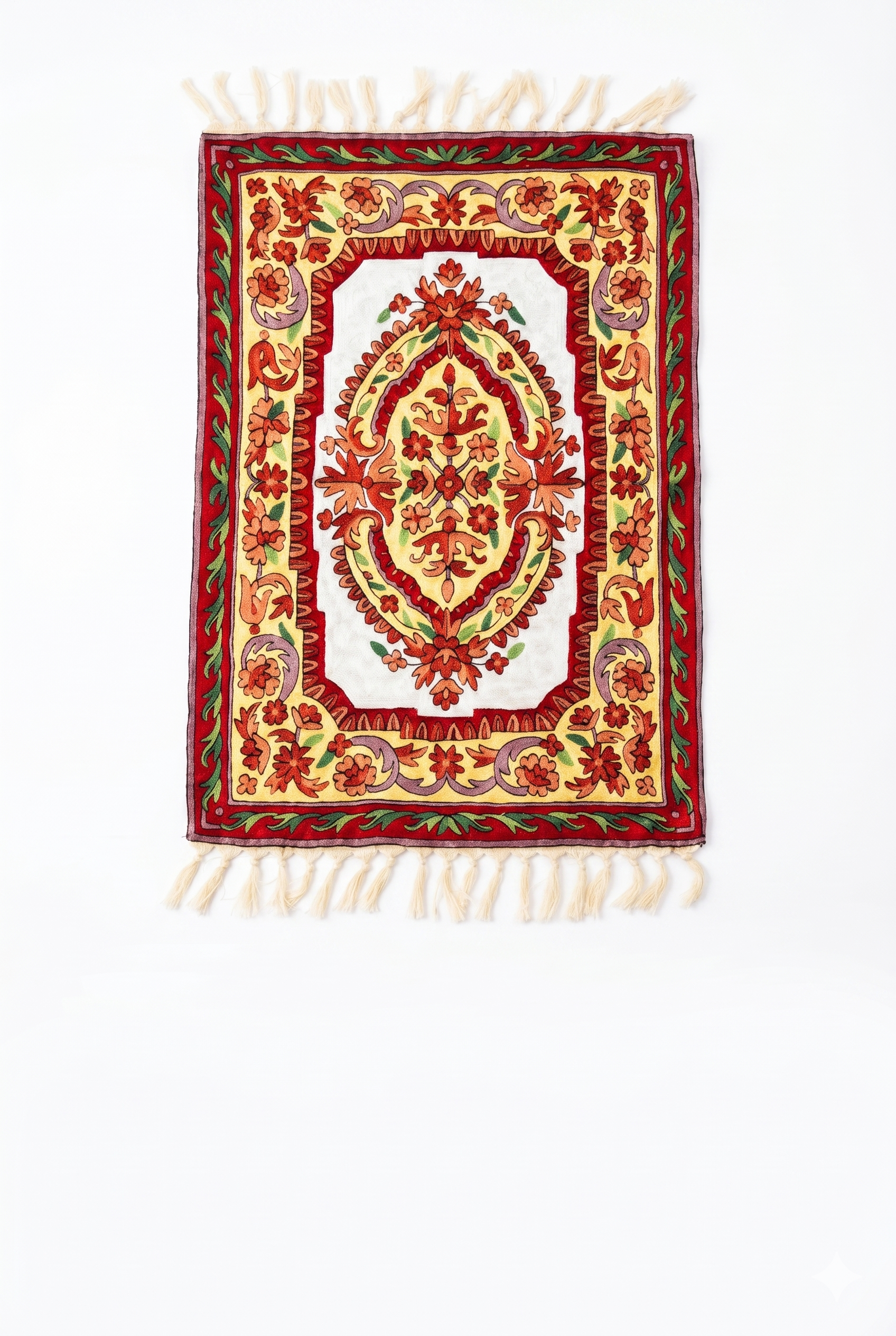Hand Embroidered Chainstich Art Silk Rug