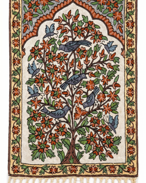 Hand Embroidered  Chainstich Art Silk Rug