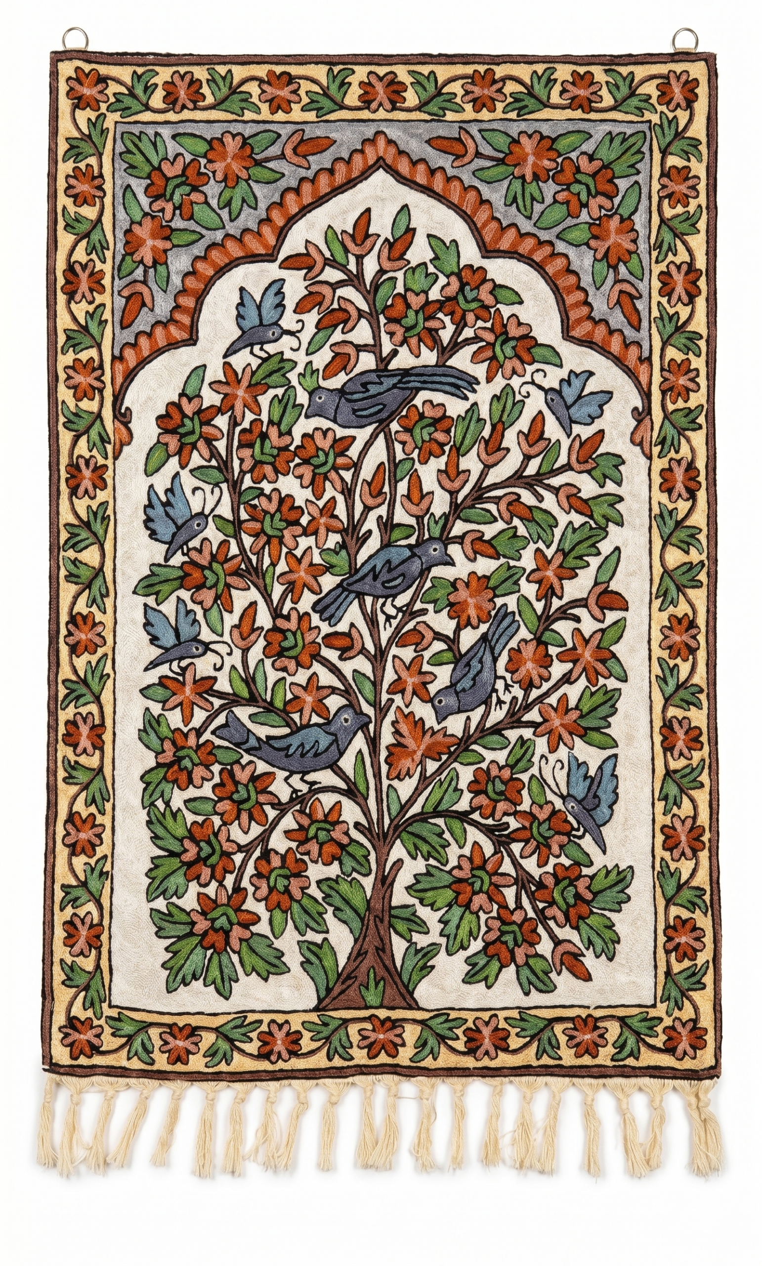 Hand Embroidered Chainstich Art Silk Rug